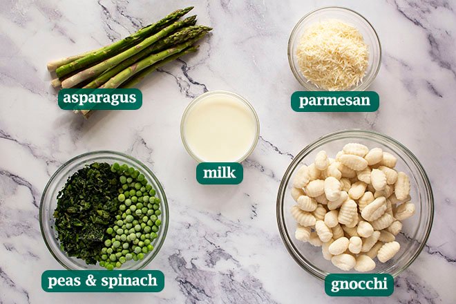 Key ingredients for Gnocchi Primavera with Creamy Parmesan Sauce