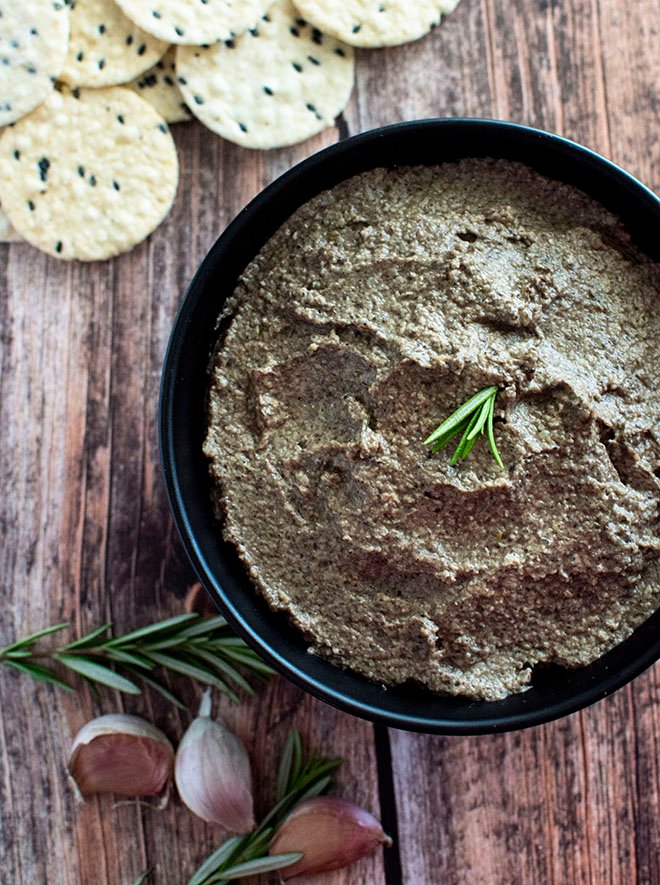 An overhead view of roast mushroom pate.