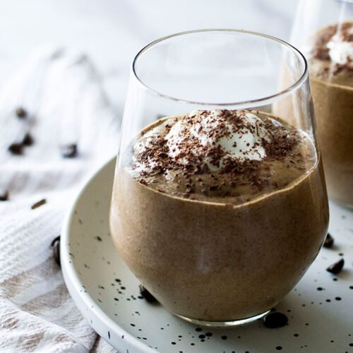 A glass of healthy iced coffee mousse.