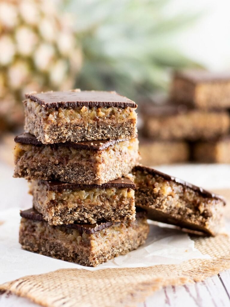 5 stacked pieces of carbbean spiced pineapple slice.