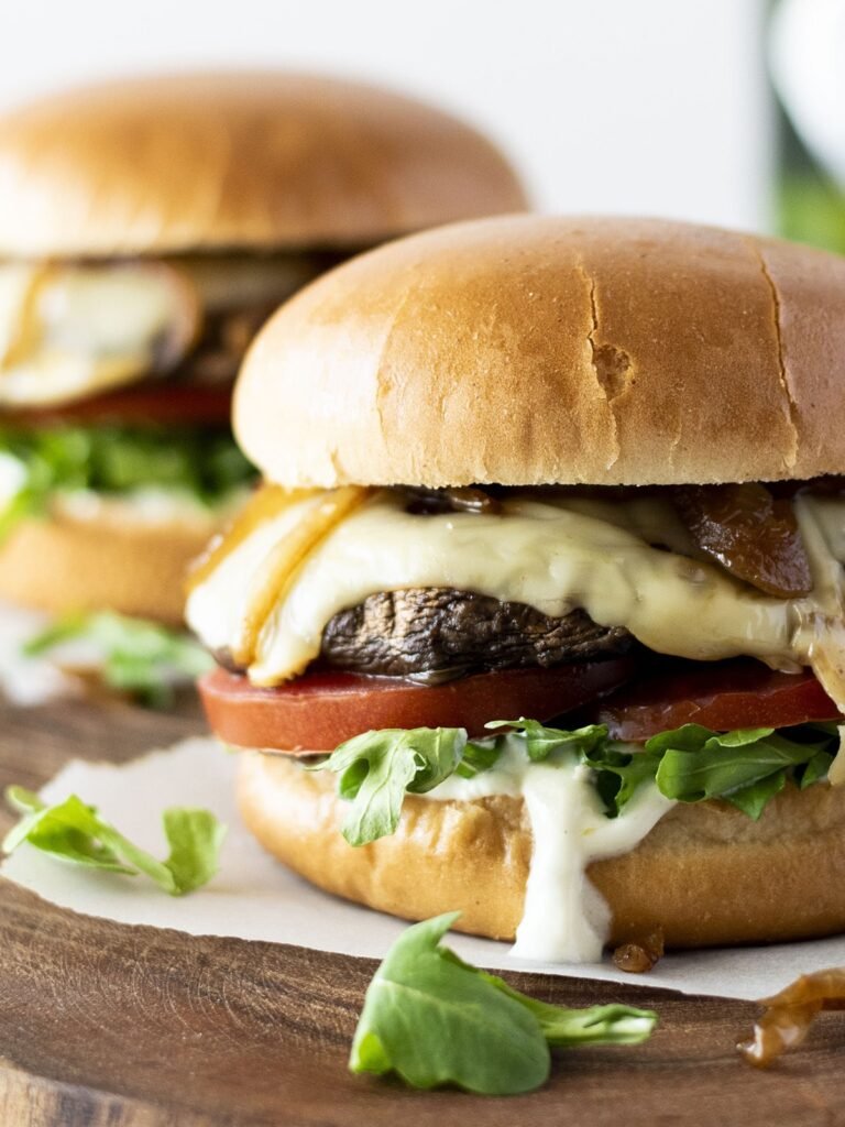 Two portobello mushroom burgers.