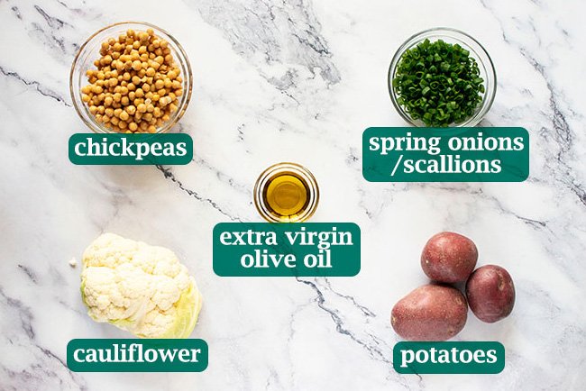 Main ingredients for cauliflower potato salad.