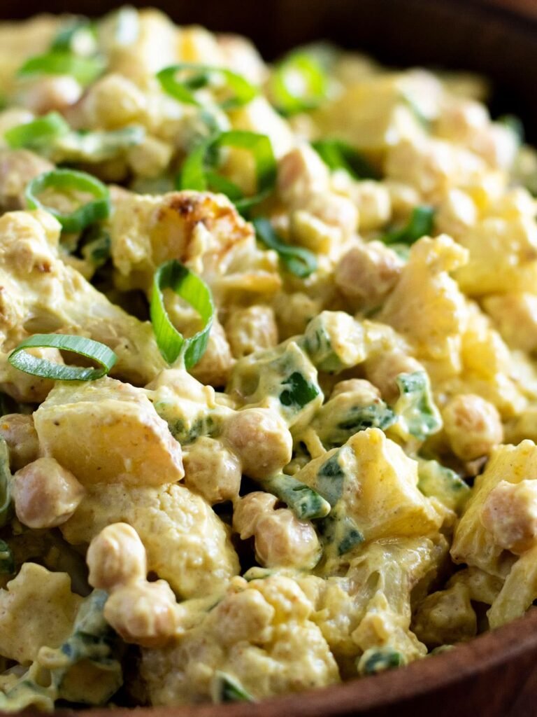 Close up of curry cauliflower potato salad.