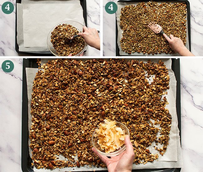 Steps 4-5 of making tropical granola.