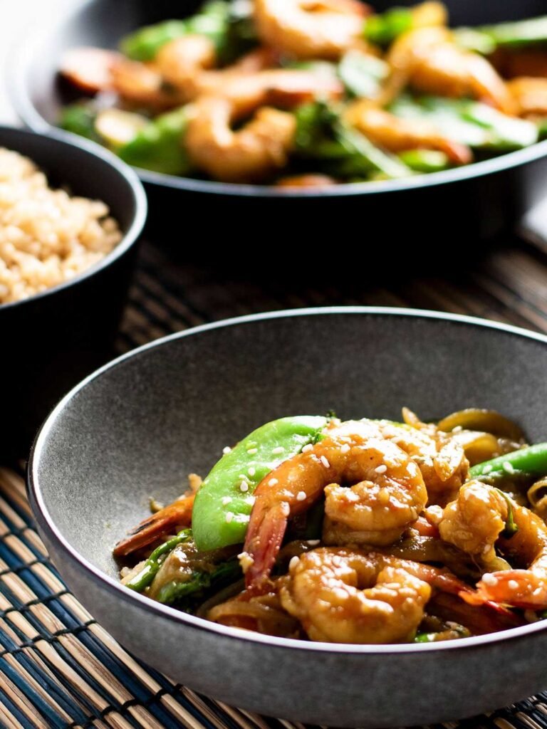 A bowl of Chinese curry prawns.