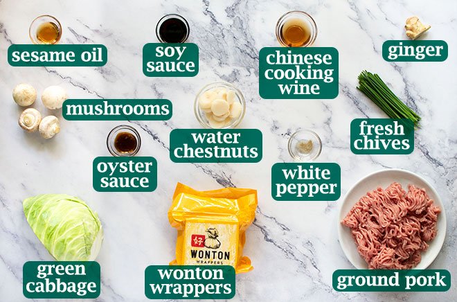 Wonton ingredients for Shanghai wonton soup.