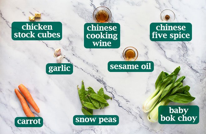 Other ingredients for Shanghai wonton soup.